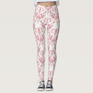 Sakura Cherry Blossom Damask Watercolor Leggings