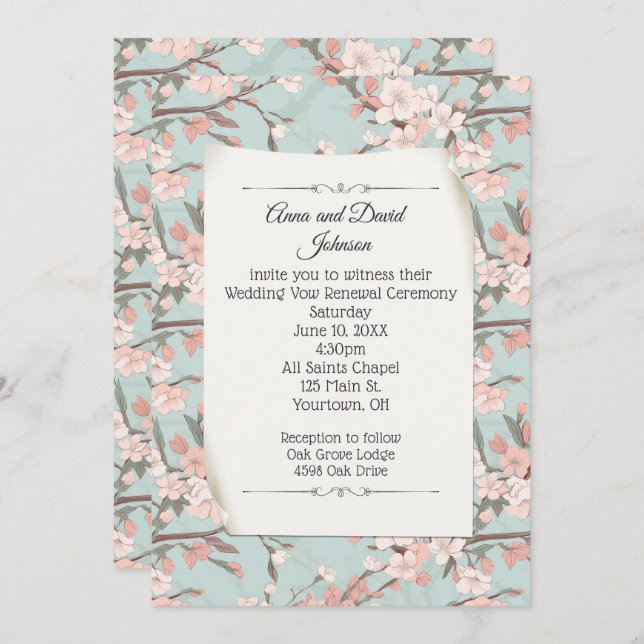 Sakura Cherry Blossom Design for Vow Renewal Invitation (Front/Back)