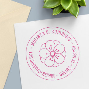 Sakura Cherry Blossom Flower Round Address 2 Self-inking Stamp