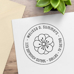 Sakura Cherry Blossom Flower Round Address 3 Rubber Stamp