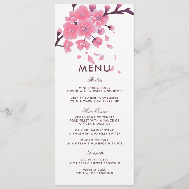Sakura cherry blossom flower wedding menu (Front)