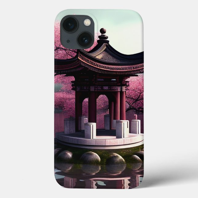 Sakura Cherry Blossom Garden Shrine Pond Japanese Case-Mate iPhone Case (Back)