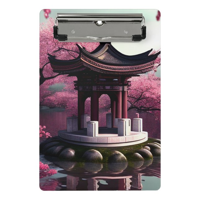 Sakura Cherry Blossom Garden Shrine Pond Japanese Mini Clipboard (Front)