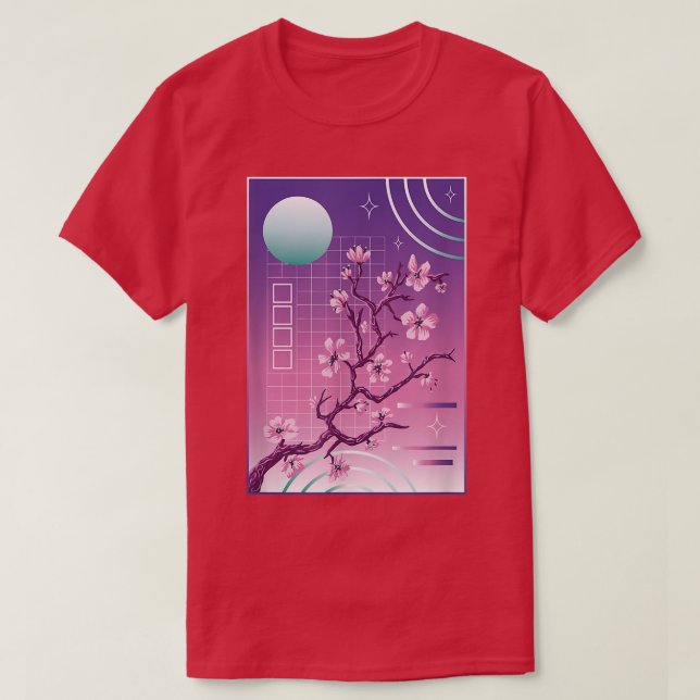 Sakura Cherry Blossom Japan Tree Vaporwave  T-Shirt (Design Front)