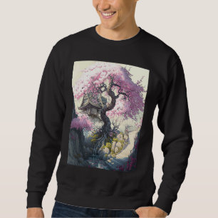 Sakura Cherry Blossom Japanese Castle Painting Art Sweatshirt