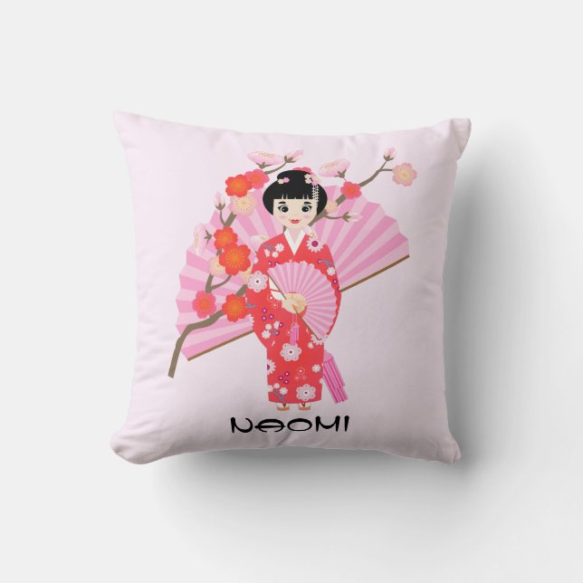 Sakura Cherry Blossom Japanese Girl Birthday Party Cushion (Front)