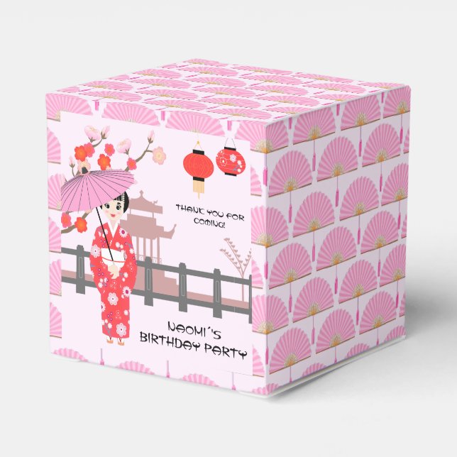 Sakura Cherry Blossom Japanese Girl Birthday Party Favour Box (Back Side)