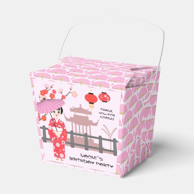 Sakura Cherry Blossom Japanese Girl Birthday Party Favour Box (Front Side)