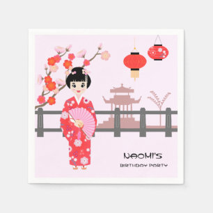 Sakura Cherry Blossom Japanese Girl Birthday Party Napkin