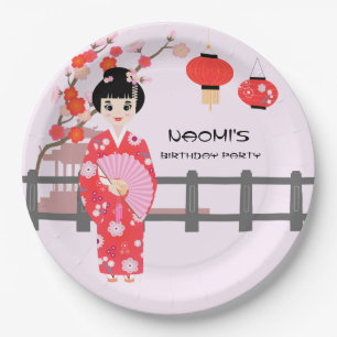 Sakura Cherry Blossom Japanese Girl Birthday Party Paper Plate