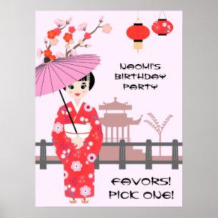 Sakura Cherry Blossom Japanese Girl Birthday Party Poster