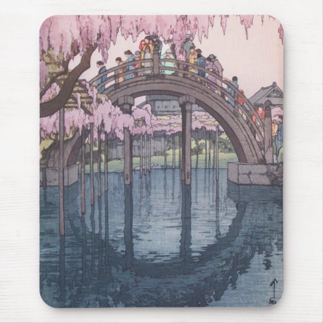 Sakura Cherry Blossom, Kameido River Bridge Japan Mouse Mat (Front)