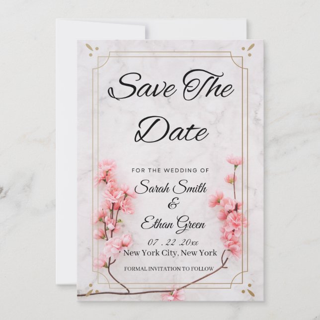 Sakura Cherry Blossom Pink Flor Save The Date Card (Front)