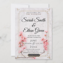 Sakura Cherry Blossom Pink Floral Marble Wedding