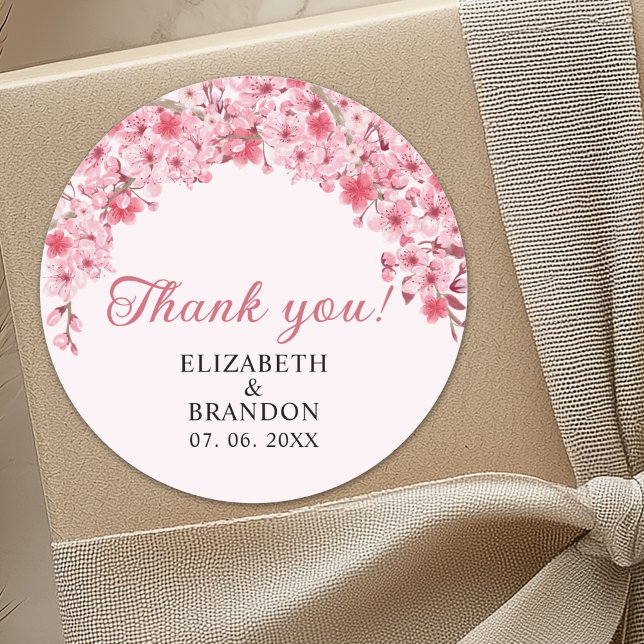 Sakura – Cherry Blossom Theme Wedding Classic Round Sticker (Creator Uploaded)
