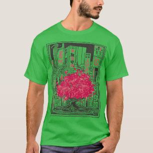 Sakura Cherry Blossom Tree in Front of Japanese Ci T-Shirt