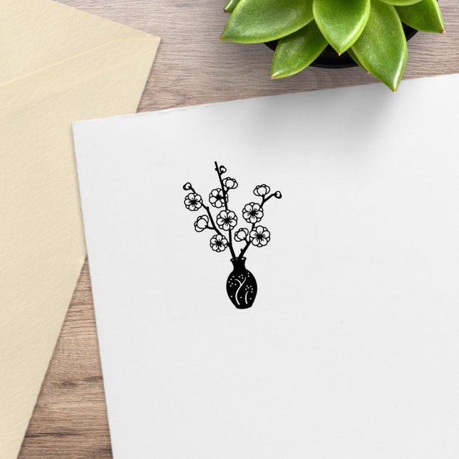 Sakura Cherry Blossom Vase 1x1 Rubber Stamp (Creator Uploaded)
