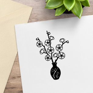Sakura Cherry Blossom Vase Rubber Stamp