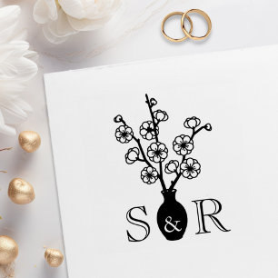 Sakura Cherry Blossom Vase Wedding Monogram Rubber Stamp