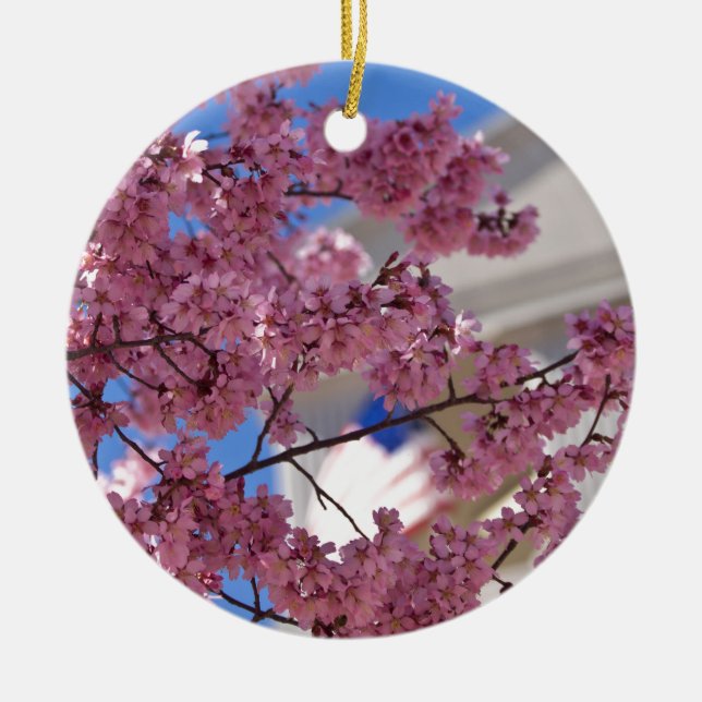 Sakura Cherry Blossoms Americana Ceramic Tree Decoration (Front)