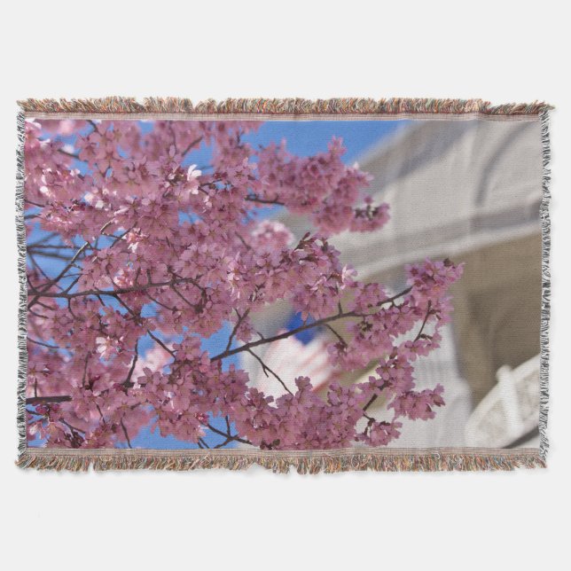 Sakura Cherry Blossoms Americana Throw Blanket (Front)