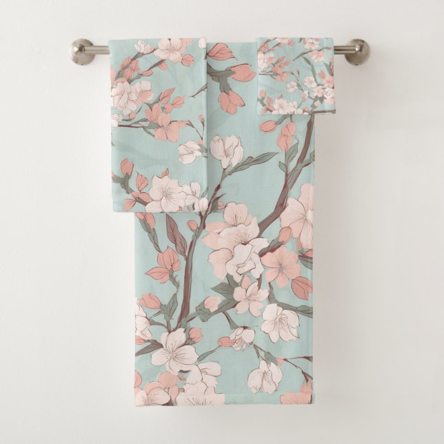 Sakura Cherry Blossoms Bath Towel Set (Insitu)