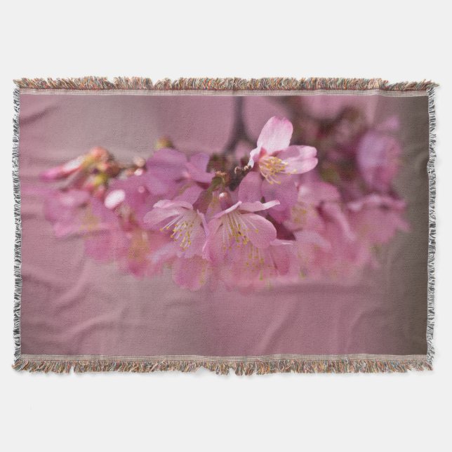Sakura Cherry Blossoms Delicate Pink Bouquet Throw Blanket (Front)