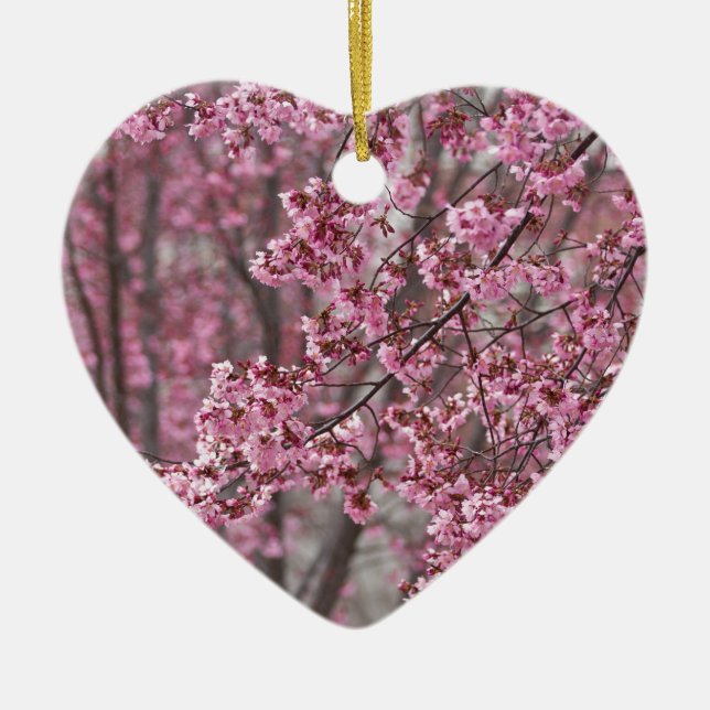 Sakura Cherry Blossoms Flowing Pink Ceramic Tree Decoration (Front)