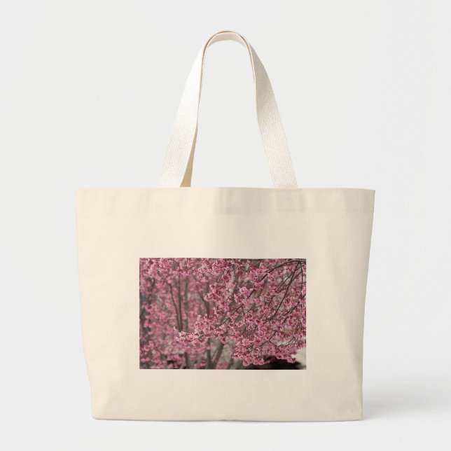 Sakura Cherry Blossoms Flowing Pink Large Tote Bag (Front)