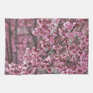 Sakura Cherry Blossoms Flowing Pink Tea Towel