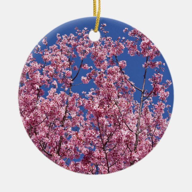 Sakura Cherry Blossoms Into The Blue Ceramic Tree Decoration (Front)