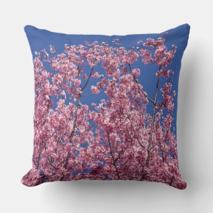 Sakura Cherry Blossoms Into The Blue Cushion