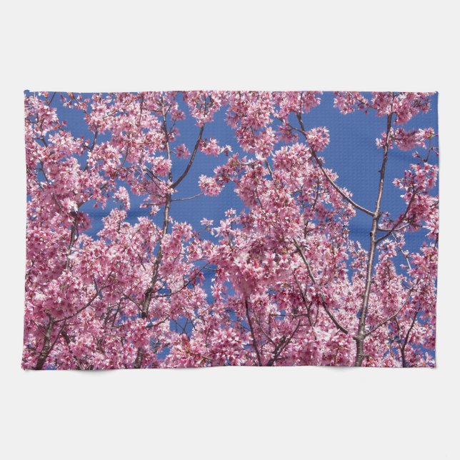 Sakura Cherry Blossoms Into The Blue Tea Towel (Horizontal)