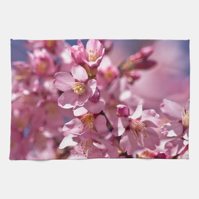 Sakura Cherry Blossoms Kissed by Sunlight Tea Towel (Horizontal)