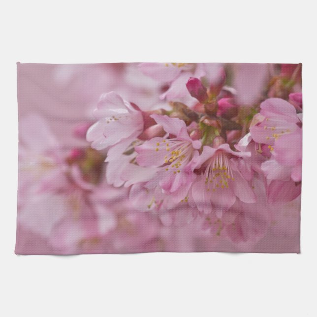 Sakura Cherry Blossoms Pale Pink Reflections Tea Towel (Horizontal)