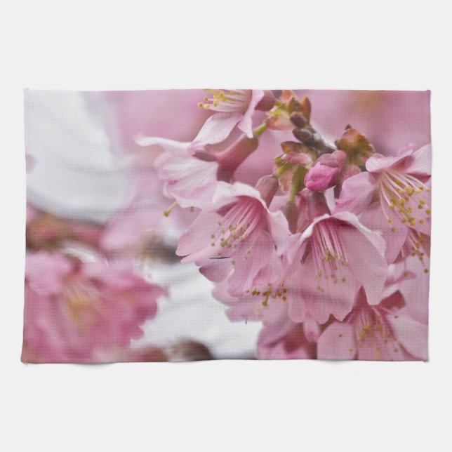 Sakura Cherry Blossoms Pale Pink Tea Towel (Horizontal)