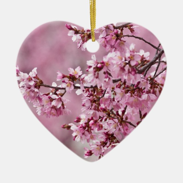 Sakura Cherry Blossoms Pastel Pink Layers Ceramic Tree Decoration (Front)