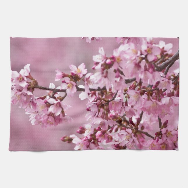 Sakura Cherry Blossoms Pastel Pink Layers Tea Towel (Horizontal)