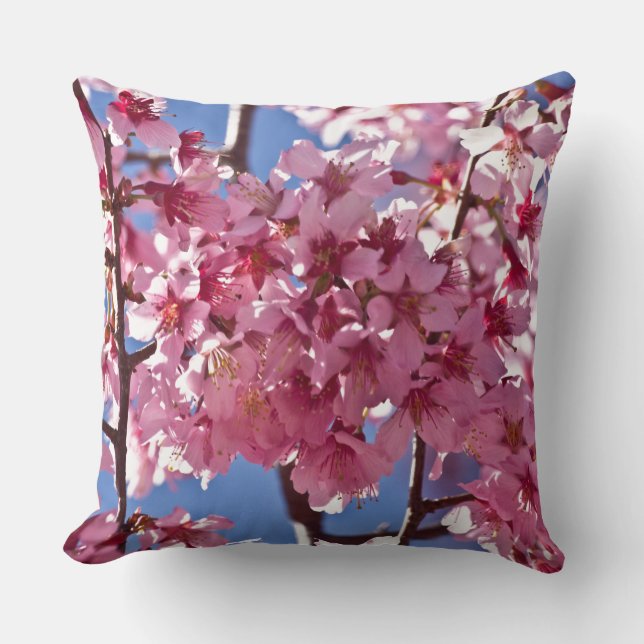 Sakura Cherry Blossoms Red Stars Cushion (Front)