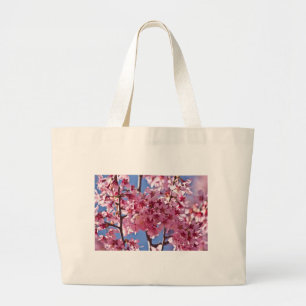 Sakura Cherry Blossoms Red Stars Large Tote Bag