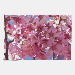 Sakura Cherry Blossoms Red Stars Tea Towel