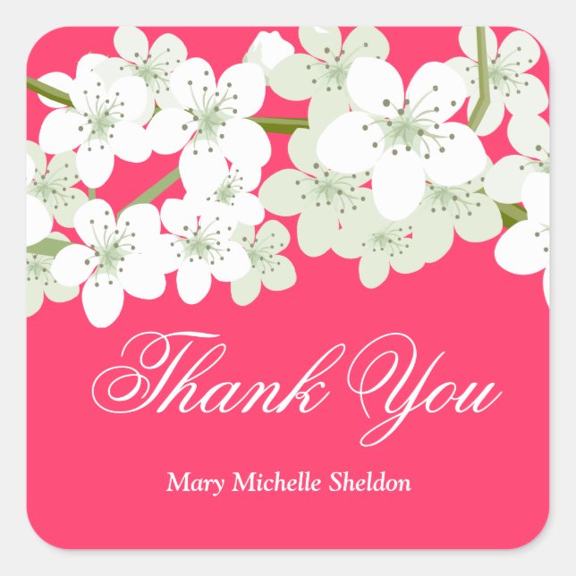 Sakura Cherry Blossoms Thank You Sticker (Front)