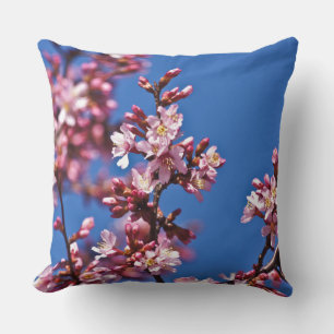 Sakura Cherry Blossoms Touching Blue Cushion