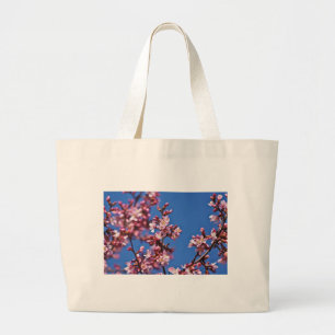 Sakura Cherry Blossoms Touching Blue Large Tote Bag