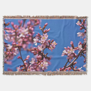 Sakura Cherry Blossoms Touching Blue Throw Blanket