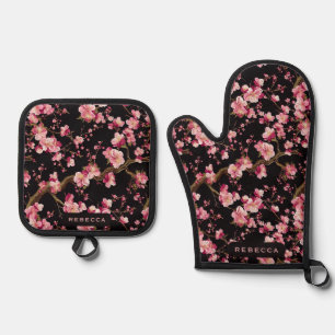 Sakura Chery Blosom Pattern Oven Mitt & Pot Holder Set