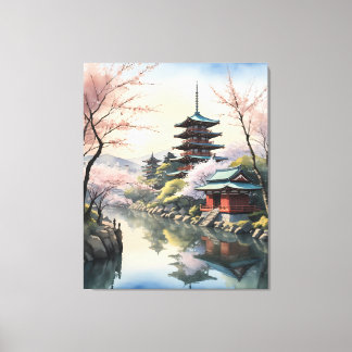 Sakura Dawn at the Temple Canvas Print