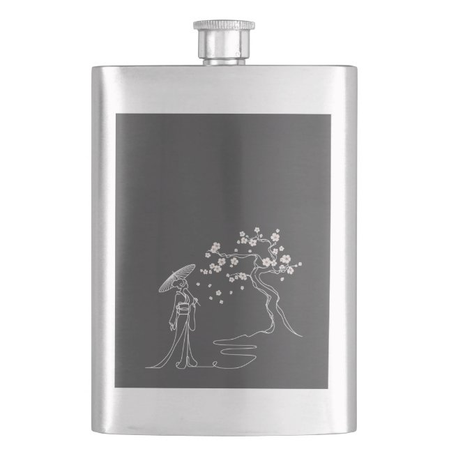 Sakura Elegance: Kimono Woman Classic Flask (Front)