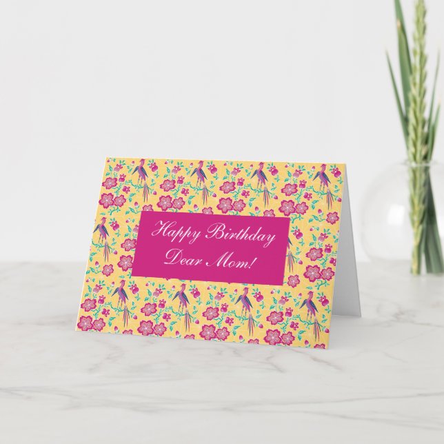 Sakura Floral Batik Happy Birthday Mum Card (Front)