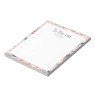 Sakura Floral Navy Waves To-Do List Notepad